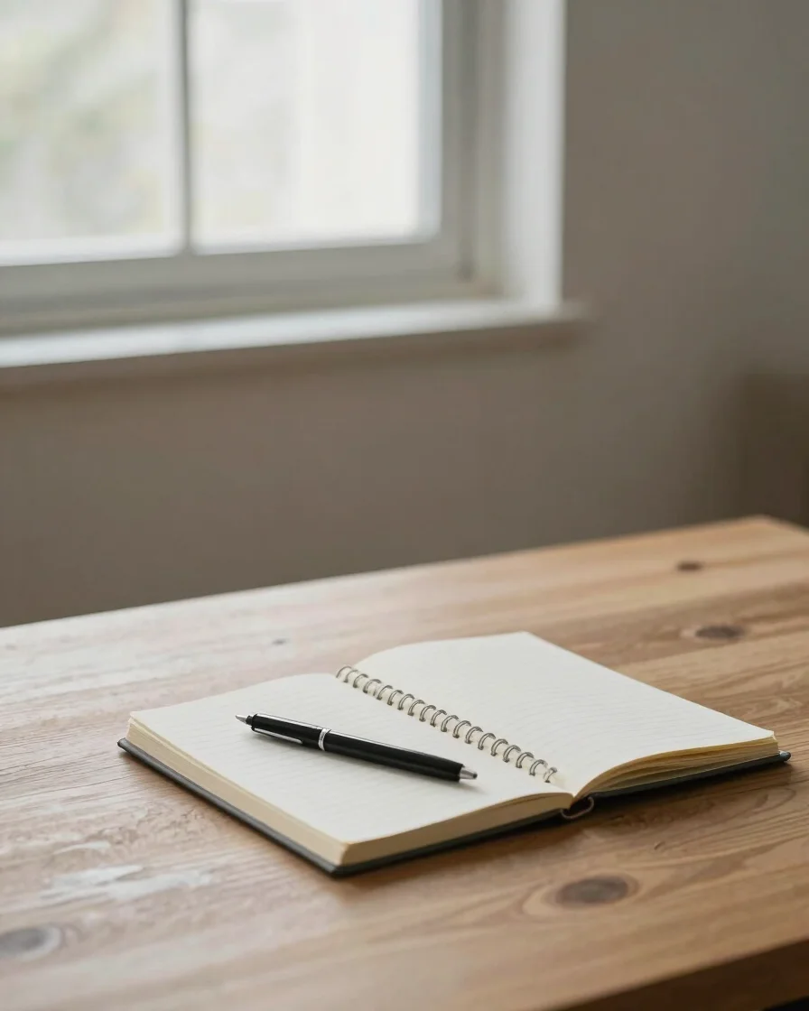 Natural editorial photograph of a clean, uncluttered workspace wi